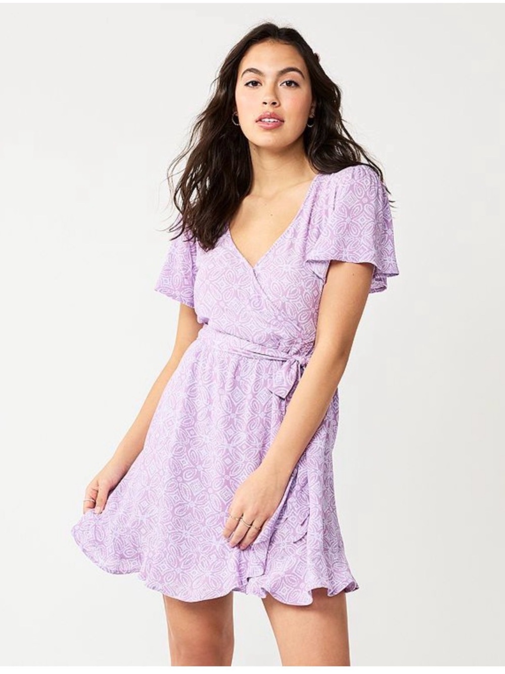 SO Lilac Faux Wrap Dress with Tie Waist